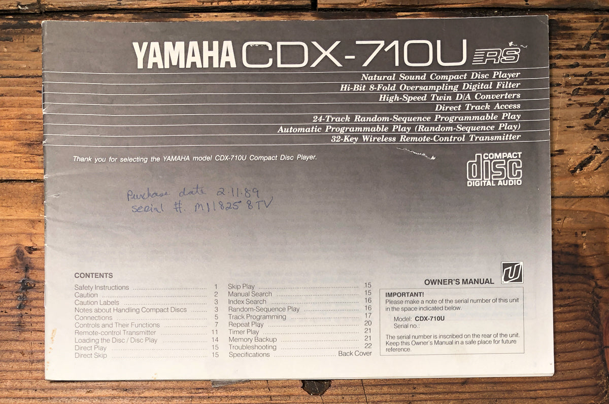 Yamaha CDX-710 -710U CD Player Owners / User Manual *Original*