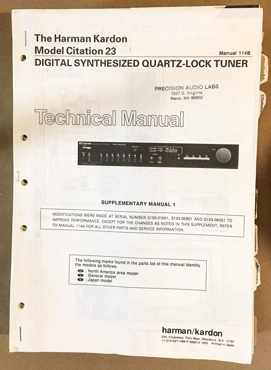 Harman Kardon Citation 23 Tuner Service Manual *Original* #2
