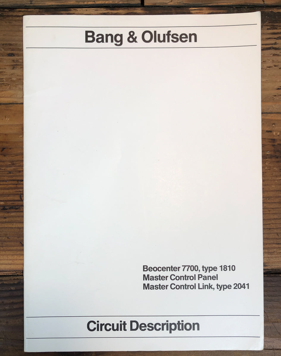 B&O Bang Olufsen Beocenter 7700 Type 1810 Circuit Description Manual *Original*