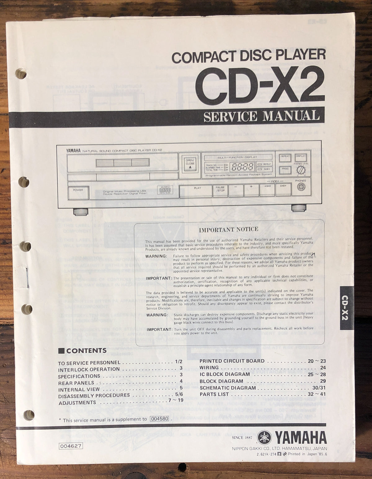 Yamaha CD-X2 CD Player Service Manual *Original*