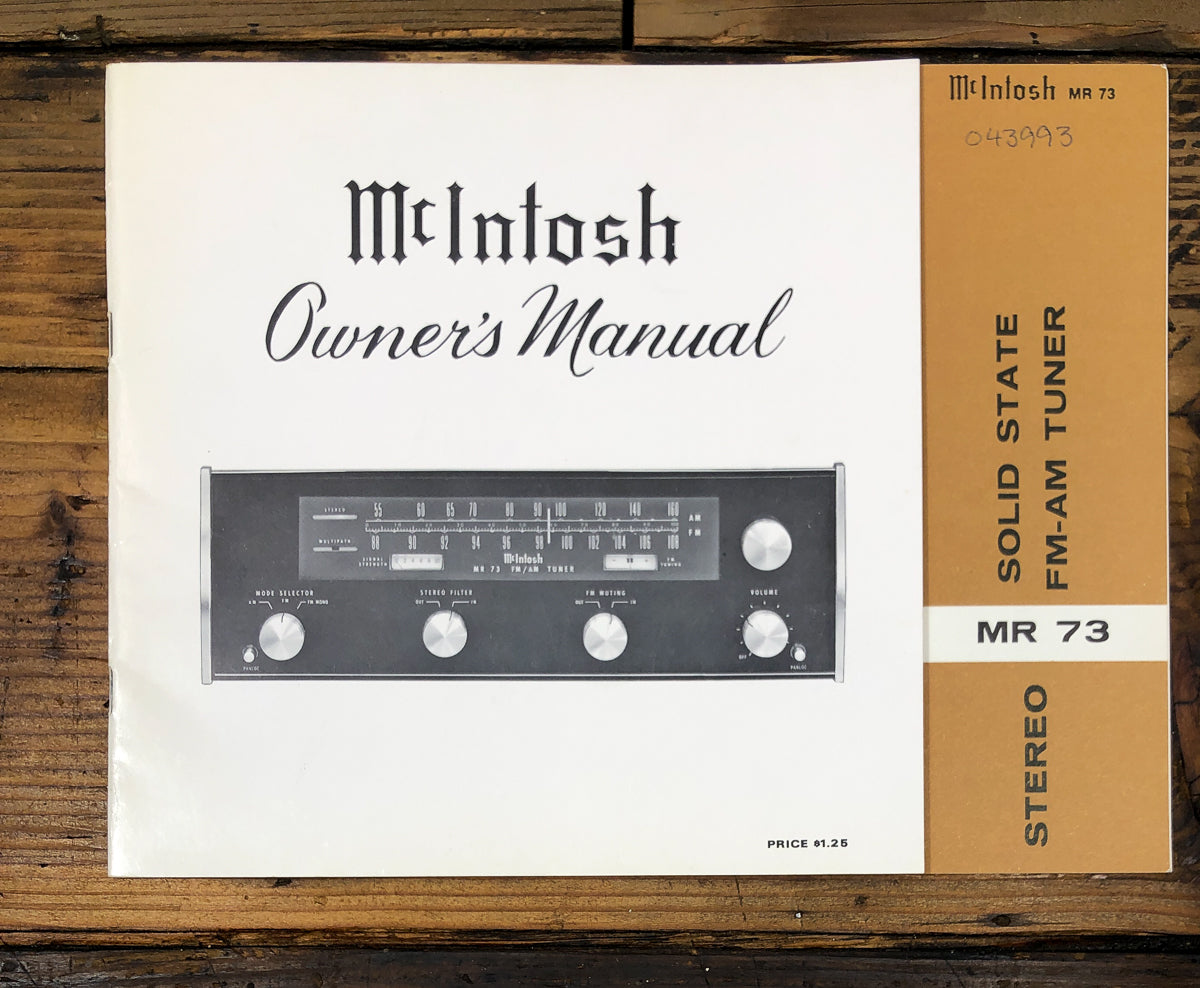 McIntosh MR73 MR-73 Tuner Owners / User Manual *Original*