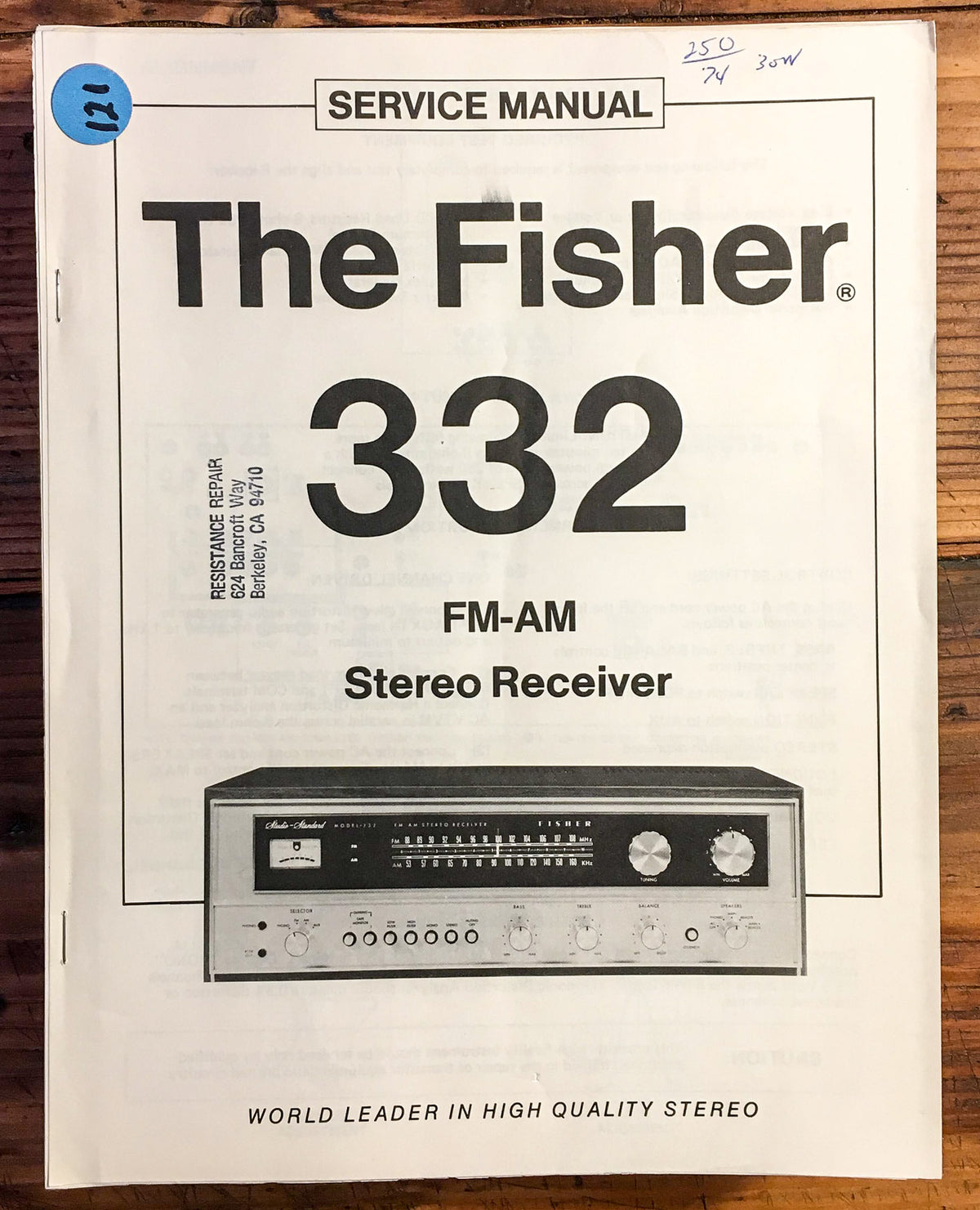 Fisher Model 332 Receiver Service Manual *Original*