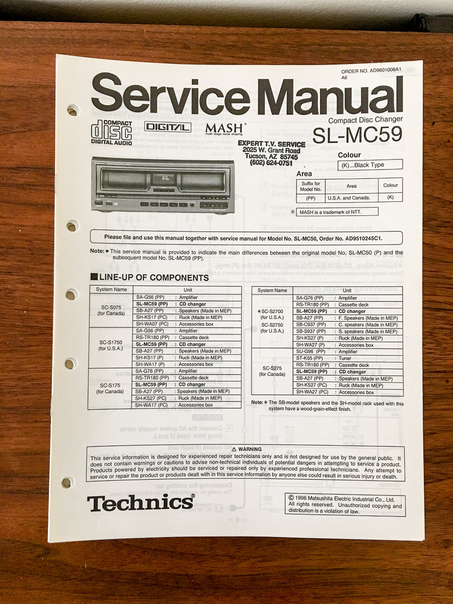 Panasonic SL-MC59 CD Player Service Manual *Original*