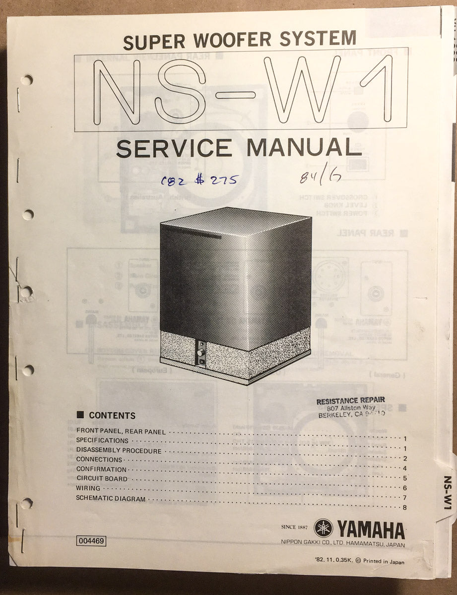 Yamaha NS-W1 Super Woofer Service Manual *Original*