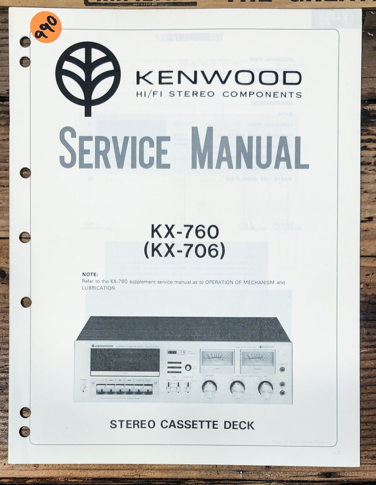 Kenwood KX-760 KX-706 Cassette Service Manual *Original*