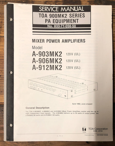TOA A-903 -906 912 MK2 Amplifier  Service Manual *Original*