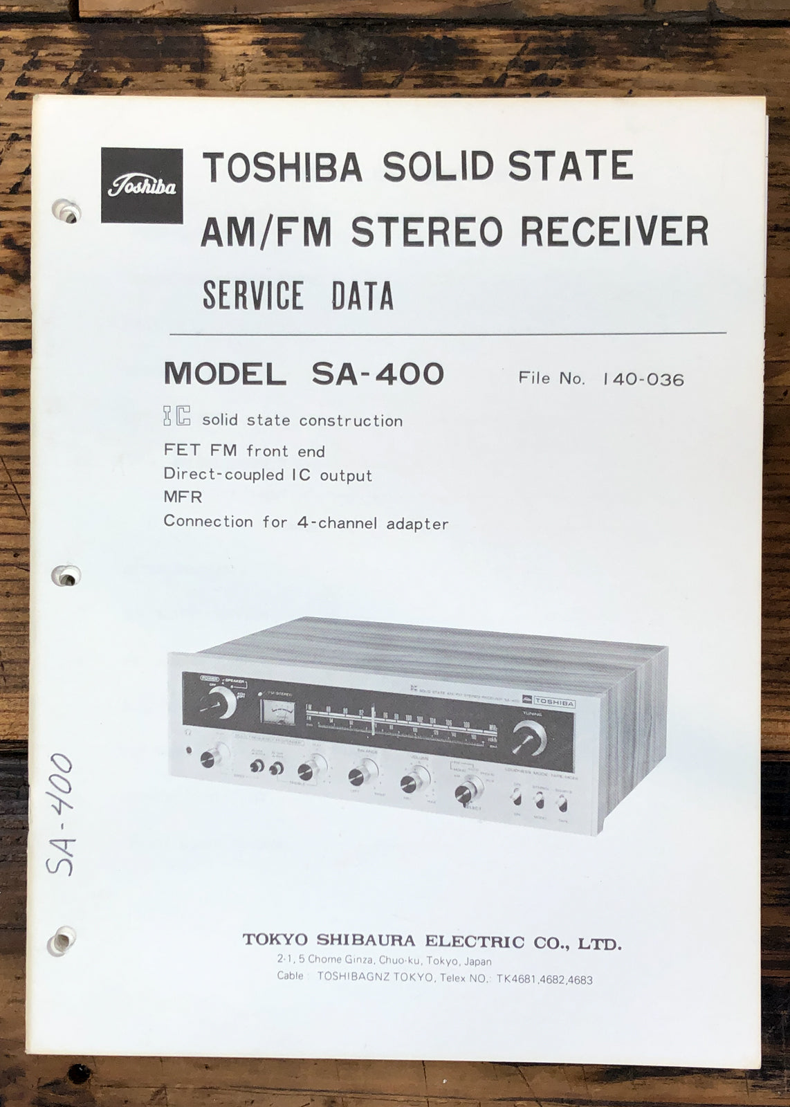 Toshiba SA-400 Stereo Service Manual *Original*