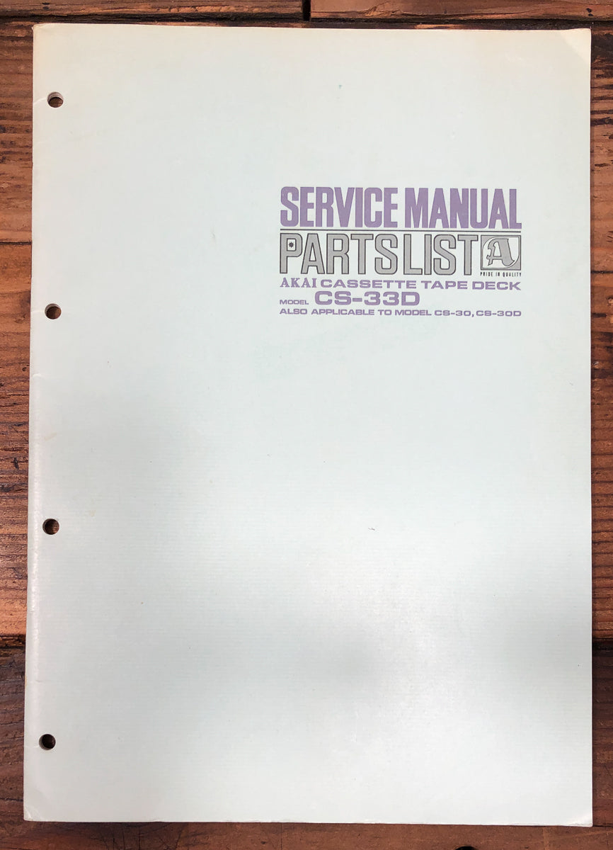 Akai CS-33D Cassette Service Manual & Parts List *Original*