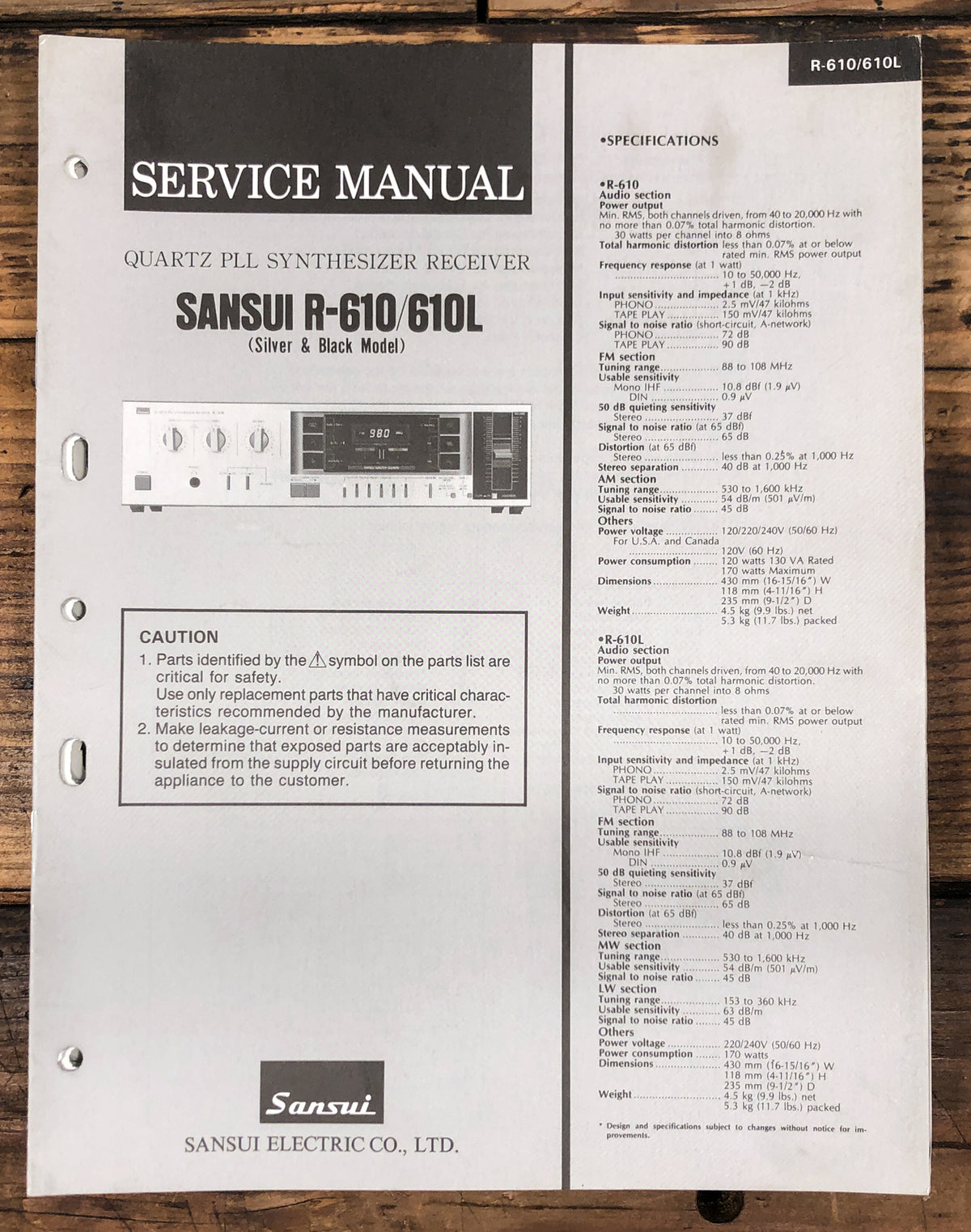 Sansui R-610 R-610L Receiver Service Manual *Original*