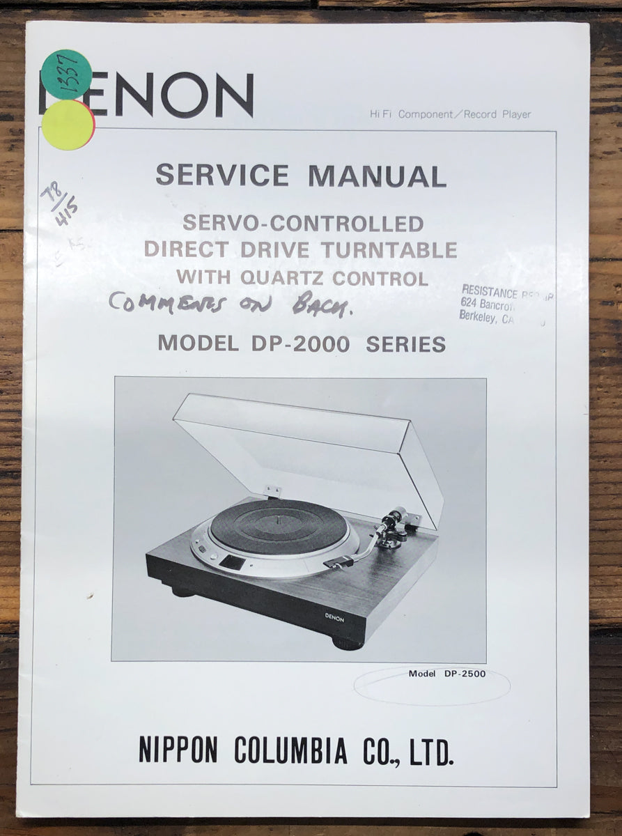 Denon DP-2000 Record Player / Turntable Service Manual *Original*