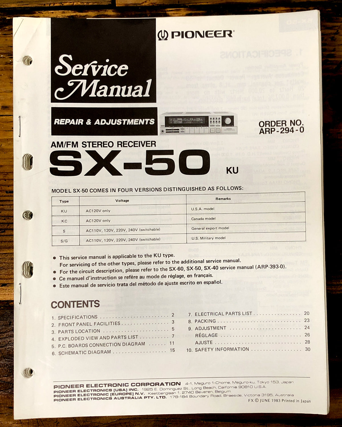 Pioneer SX-50 Receiver Service Manual *Original*