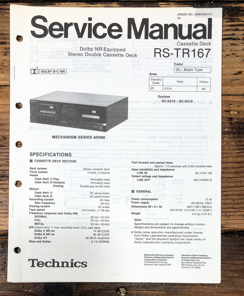 Technics RS-TR167 Cassette Service Manual *Original*