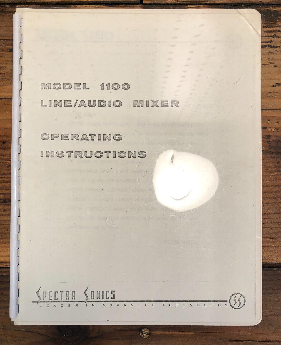 Spectra Sonics Model 1100 Mixer Owners / User Manual *Original*