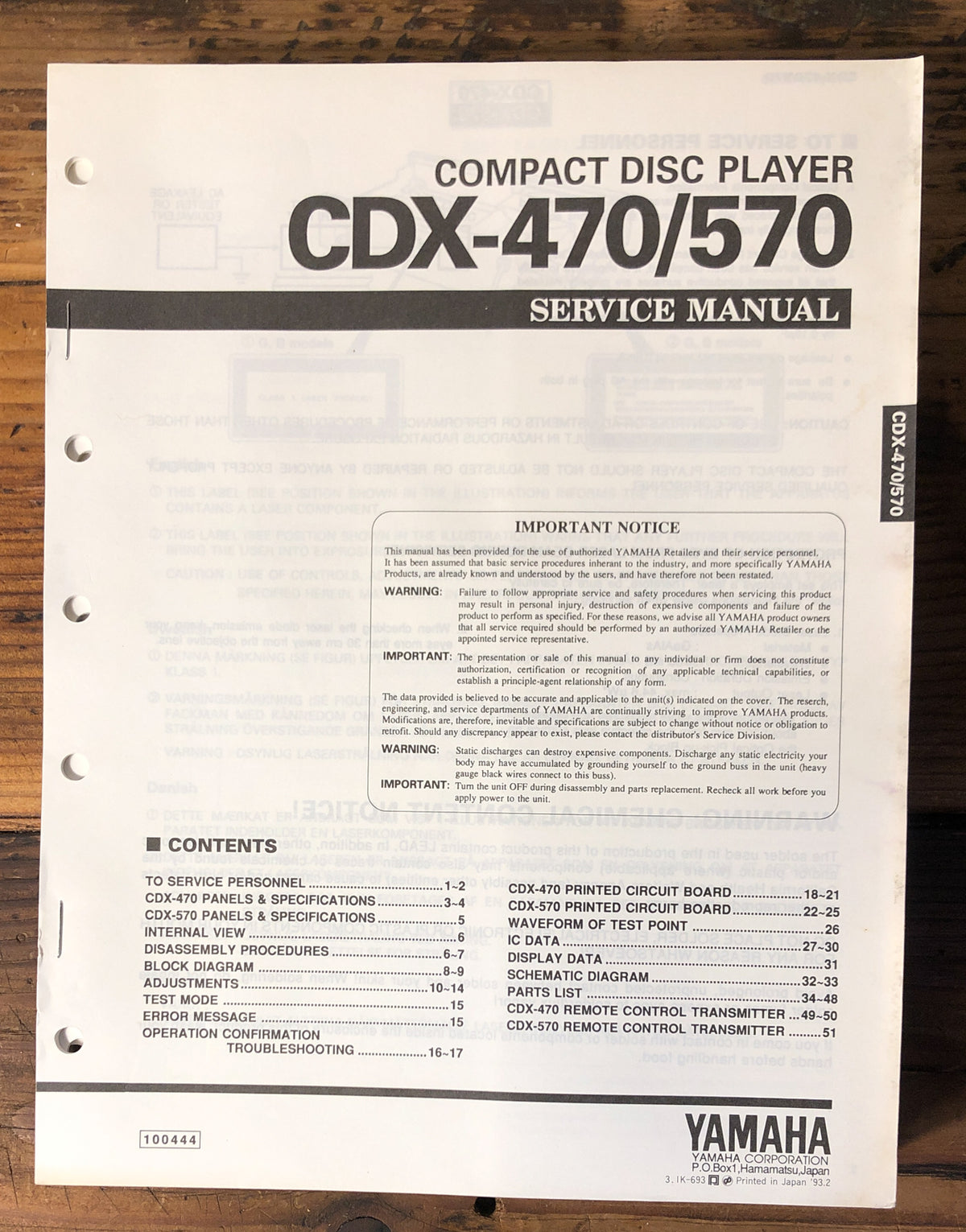 Yamaha CDX-470 CDX-570 CD Player Service Manual *Original*