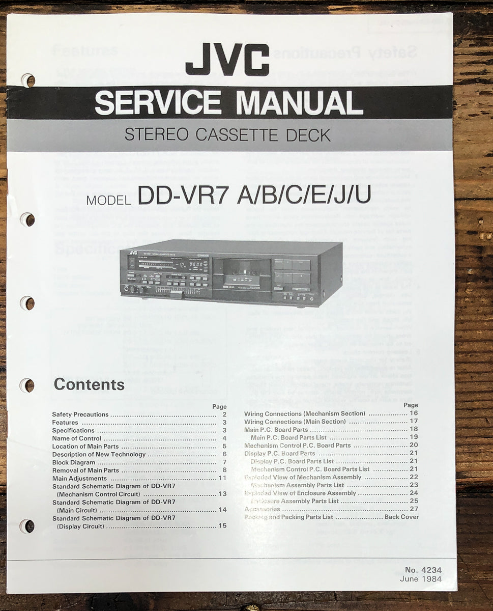 JVC DD-VR7 Cassette Service Manual *Original*