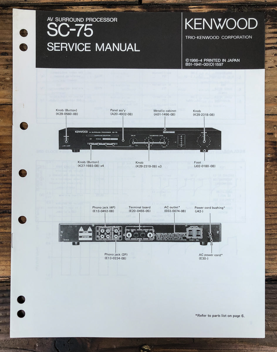 Kenwood SC-75 Surround Processor Service Manual *Original*
