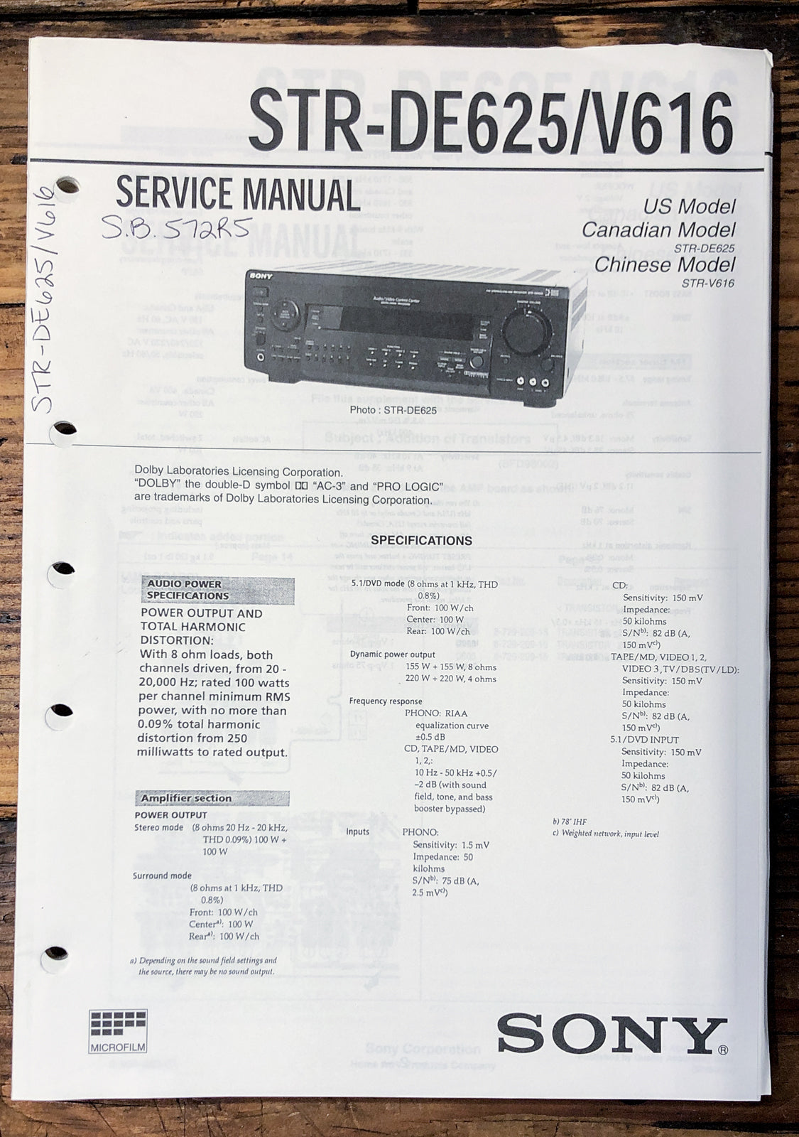Sony STR-DE625 STR-V616 Receiver Service Manual *Original*