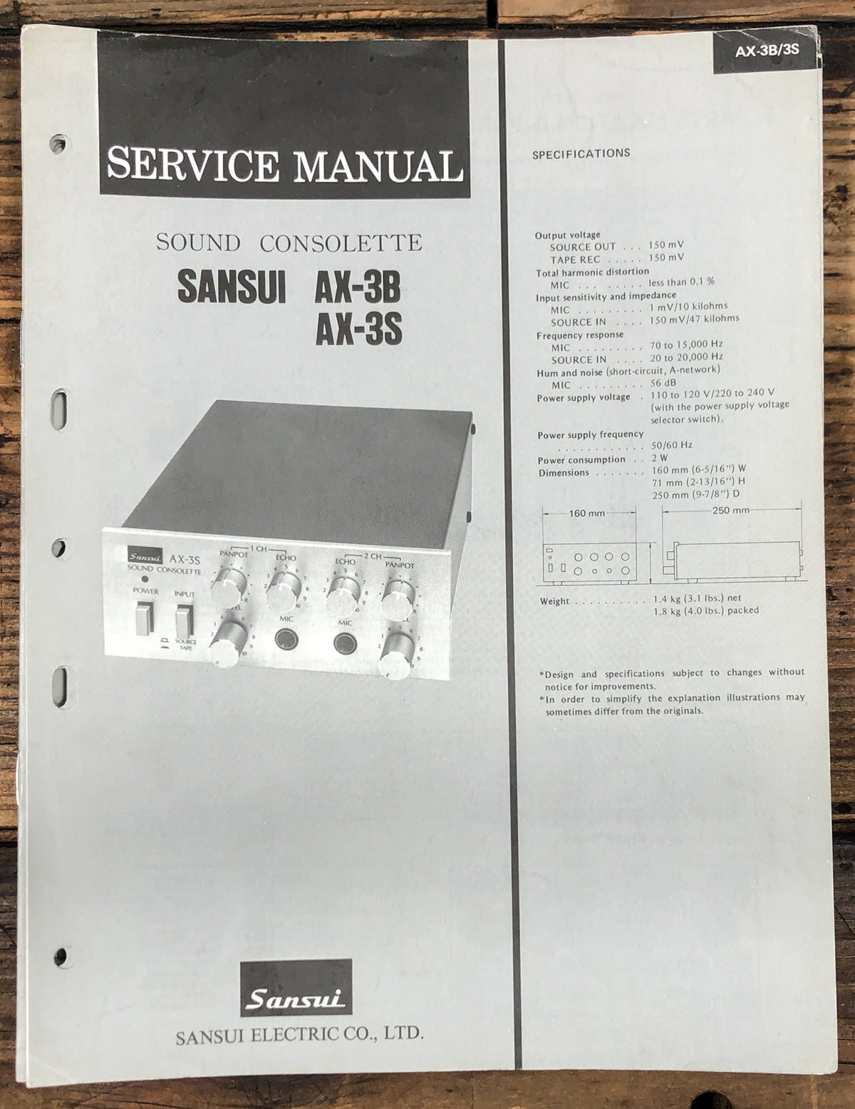Sansui AX-3B AX-3S Sound Consolette Service Manual *Original*