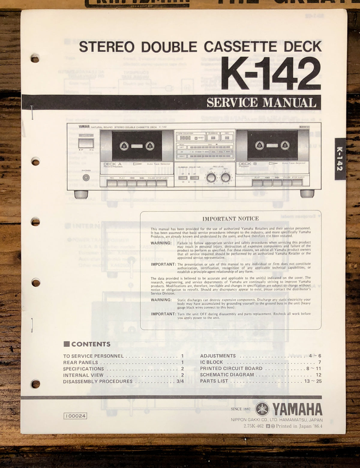 Yamaha K-142 Cassette Service Manual *Original*
