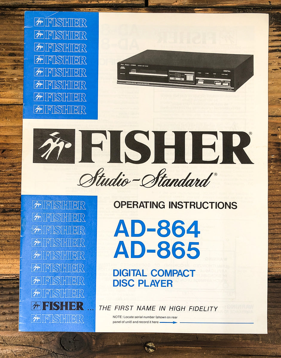 Fisher AD-864 AD-865 Receiver Owners / User Manual *Original*