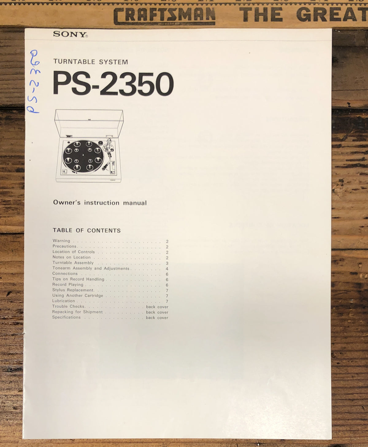 Sony PS-2350 Record Player / Turntable Owners / User Manual *Original*