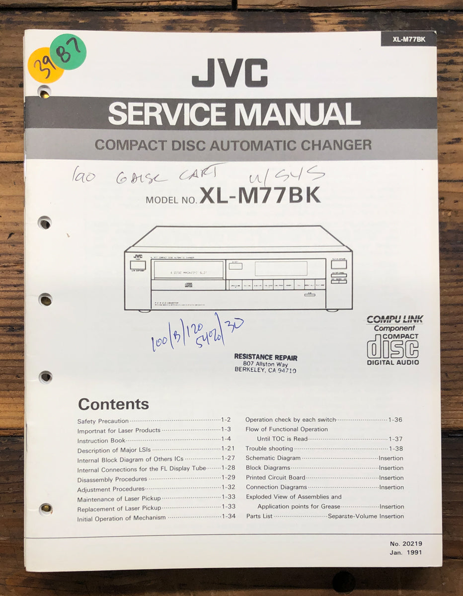 JVC XL-M77 XL-M77BK CD Player Service Manual *Original*