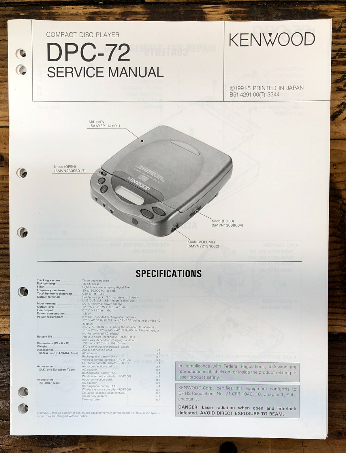 Kenwood DPC-72 CD Player Service Manual *Original*