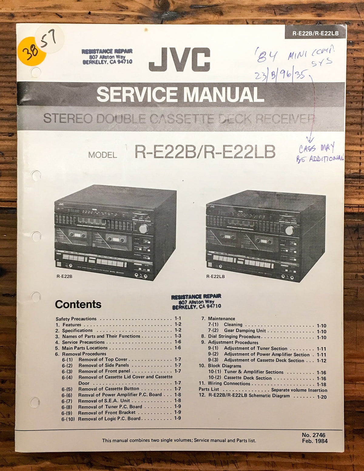 JVC R-E22 B R-E22LB Receiver Service Manual *Original*
