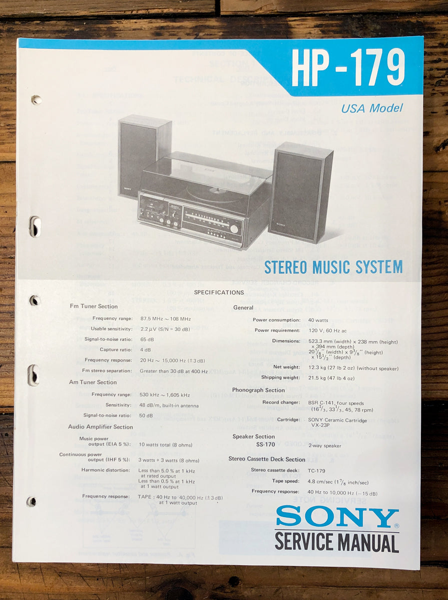 Sony HP-179 Stereo Service Manual *Original*