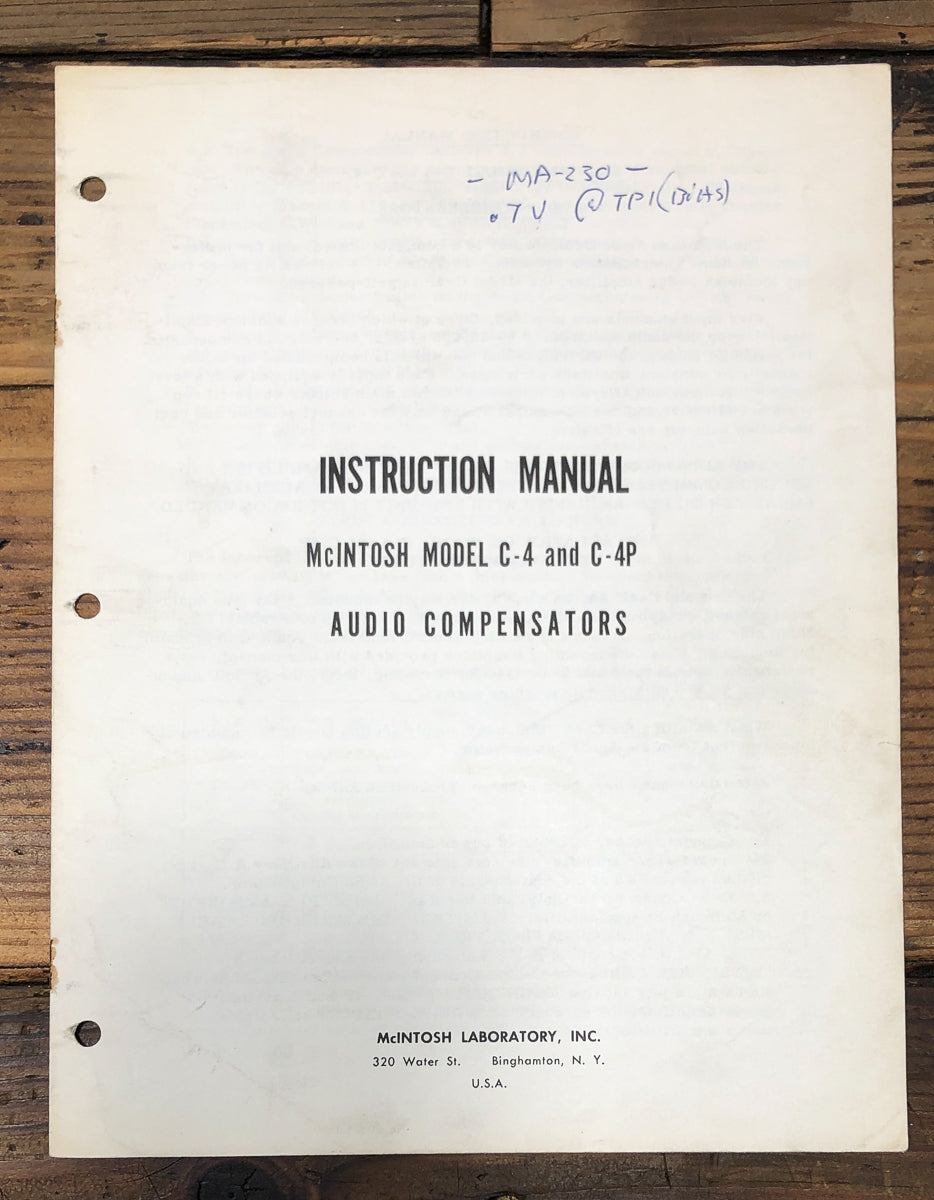 McIntosh C-4 C-4P Preamp / Preamplifier Owners / User Manual *Original*