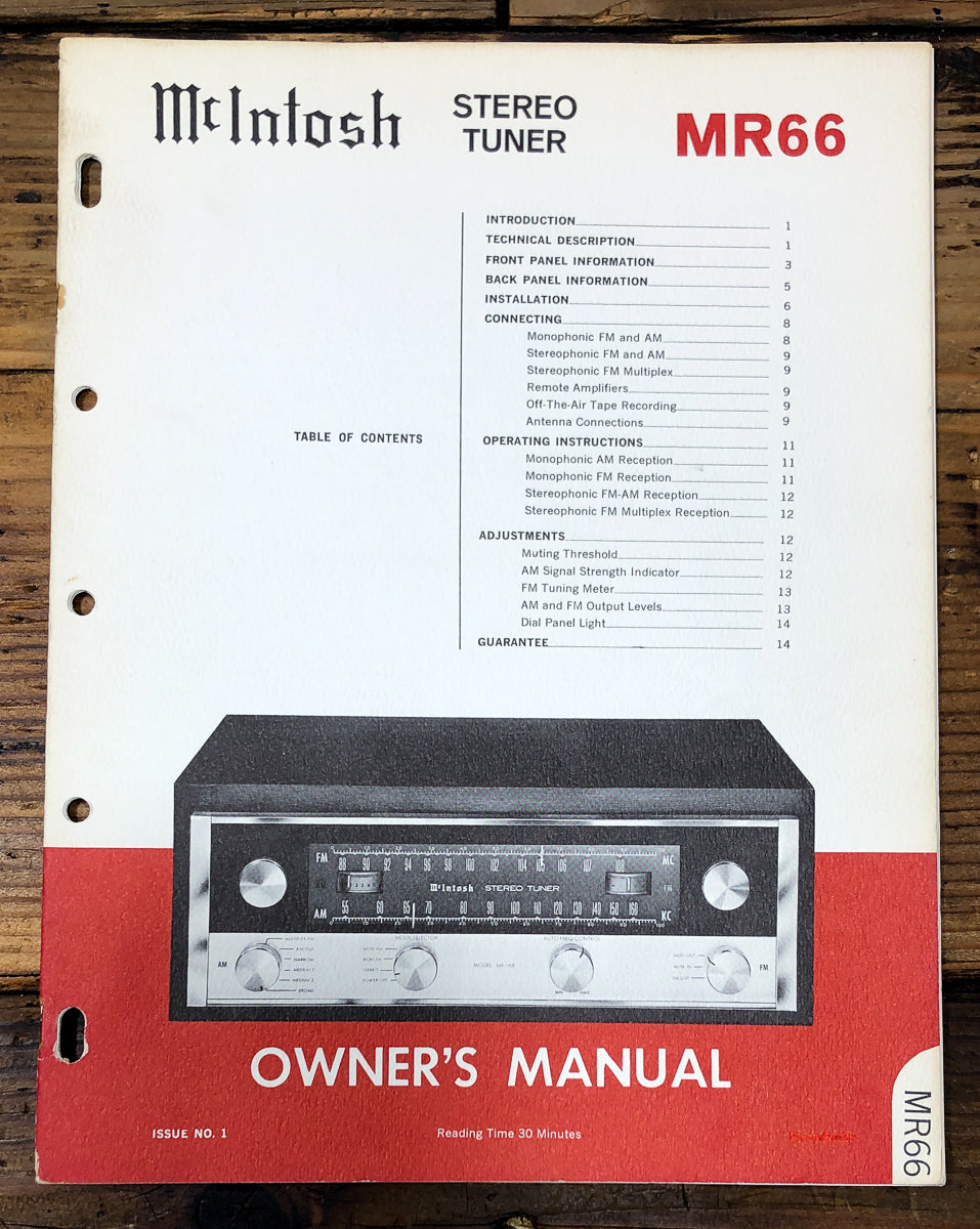 McIntosh MR-66 Tuner Owners / User Manual *Original*
