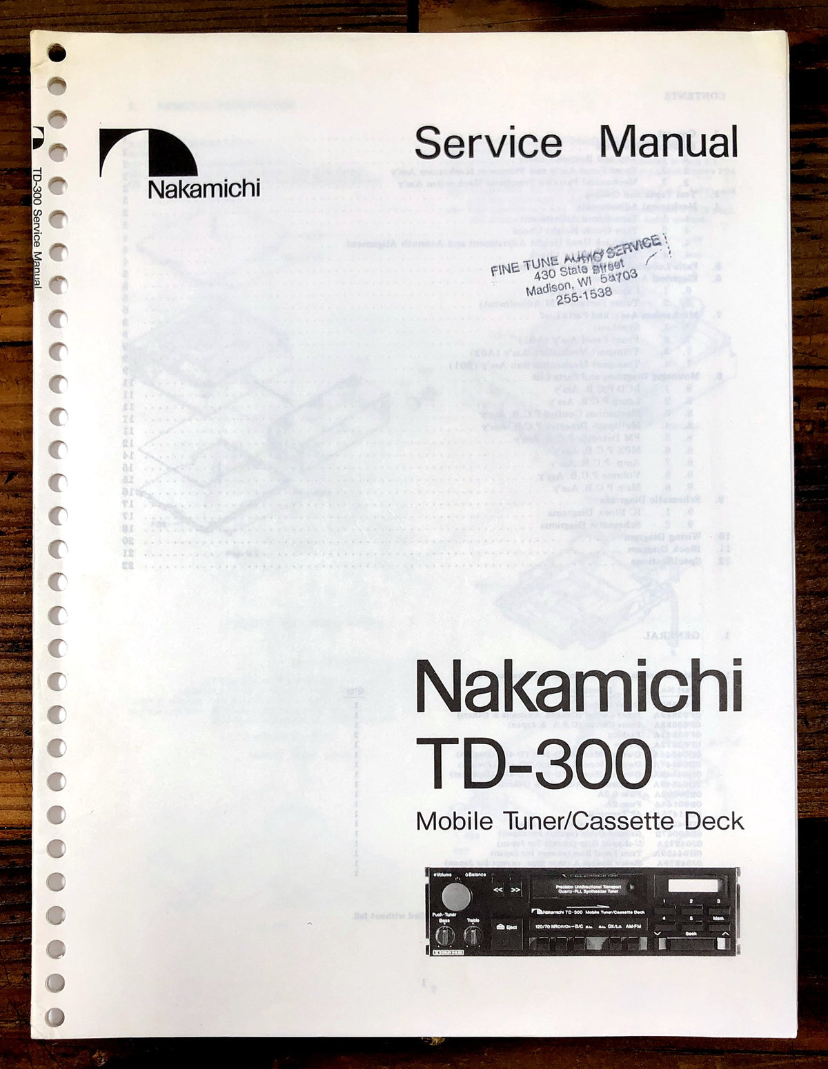 Nakamichi TD-300 Mobile Tuner/Cassette Deck Service Manual *Original*