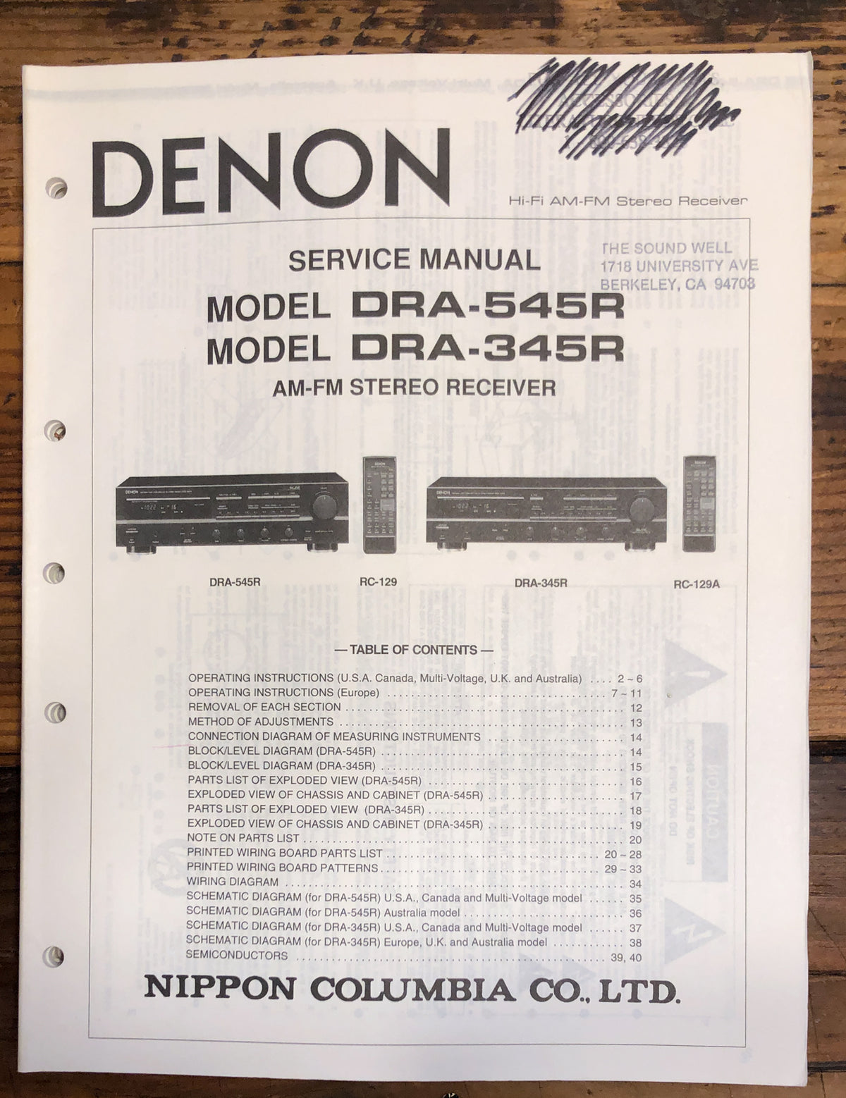 Denon DRA-345R DRA-545R Receiver Service Manual *Original*