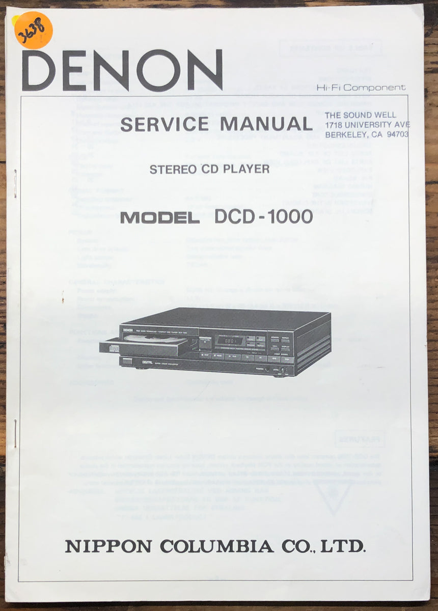 Denon DCD-1000 CD Player Service Manual *Original*