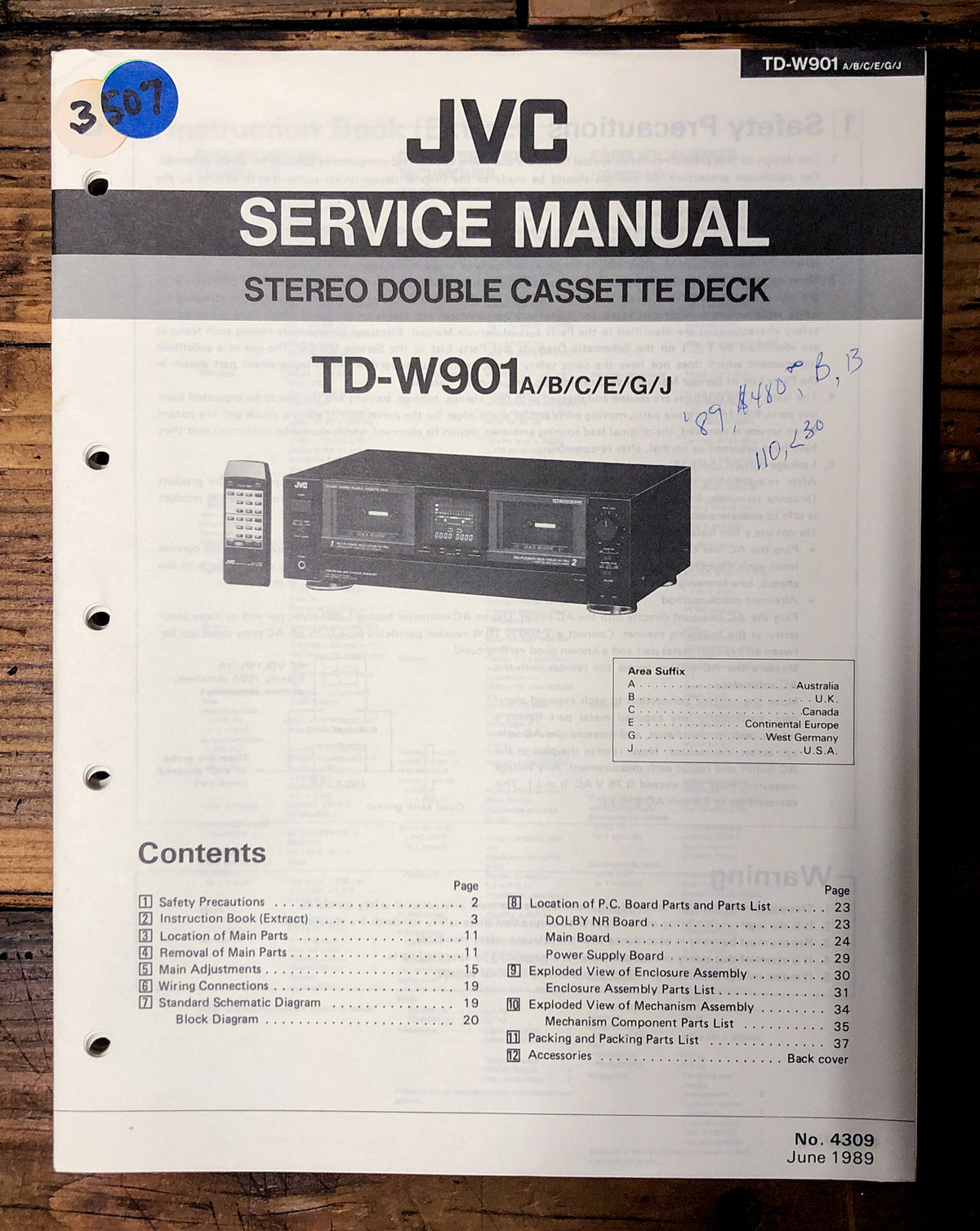 JVC TD-W901 Cassette Service Manual *Original*