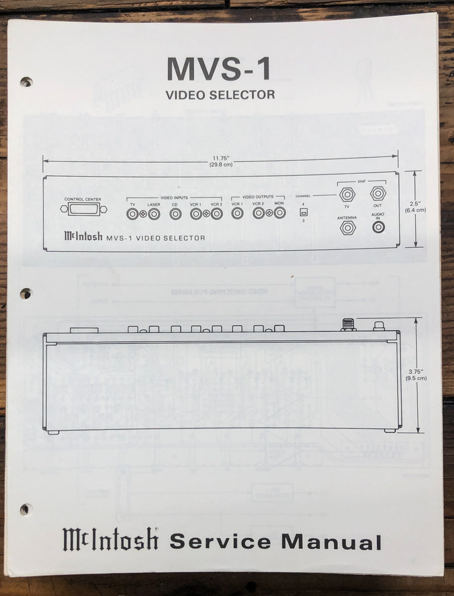 McIntosh R1 MVS-1 Video Selector Service Manual *Original*