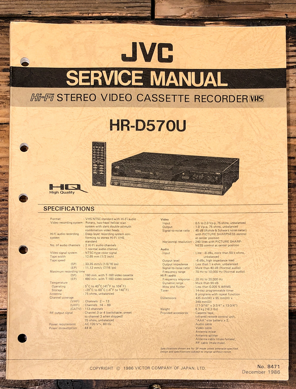 JVC HR-D570U VCR Service Manual *Original*