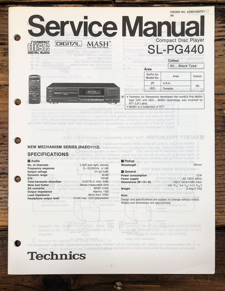 Technics SL-PG440 CD Player Service Manual *Original*