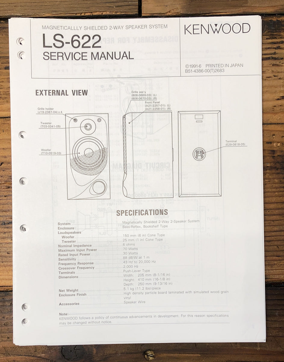 Kenwood LS-622 Speaker Service Manual *Original*