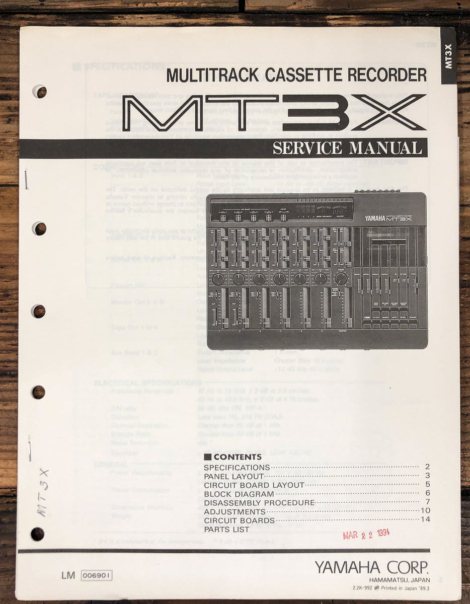 Yamaha MT-3X MT3X Cassette MultiTrack Service Manual *Original*