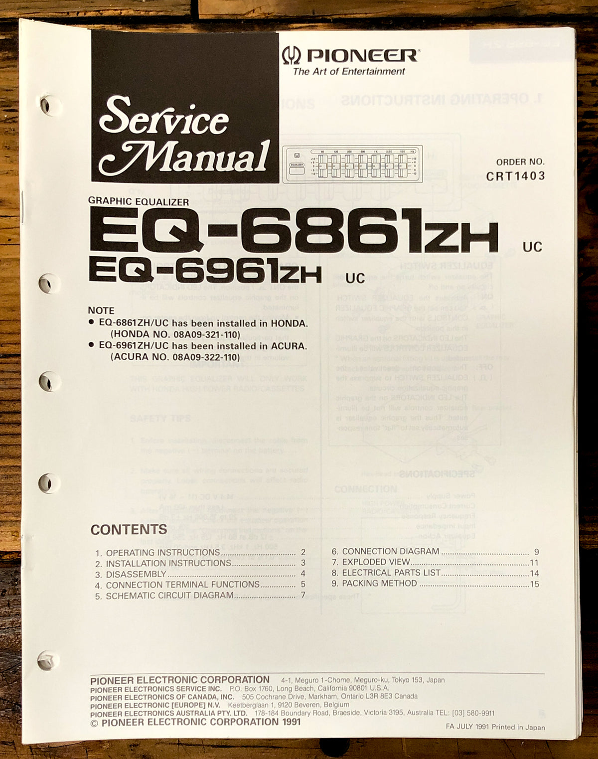 Pioneer EQ-6861 ZH 6961 ZH Equalizer Service Manual *Original*