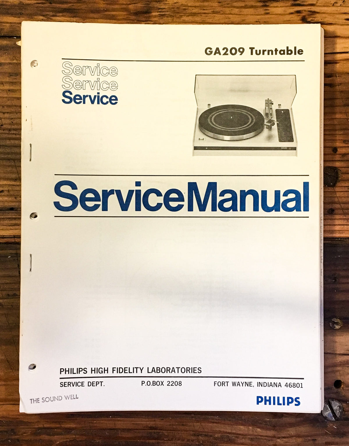 Philips GA 209 Record Player / Turntable Service Manual *Original*