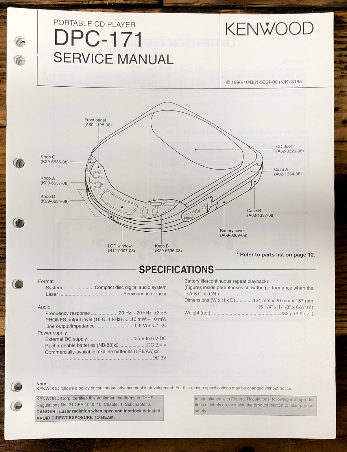Kenwood DPC-171 CD Player Service Manual *Original*