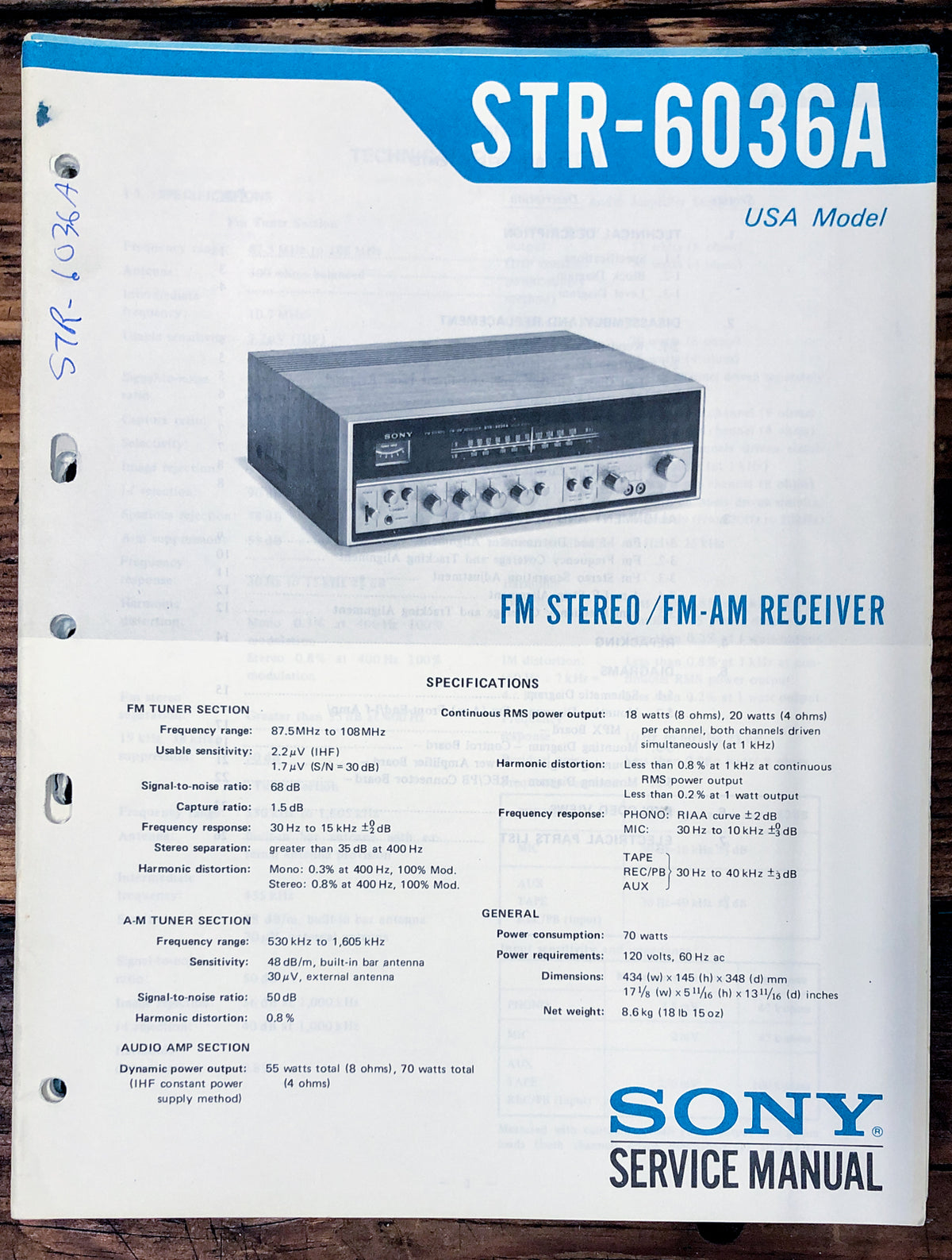 Sony STR-6036A Receiver Service Manual *Original*