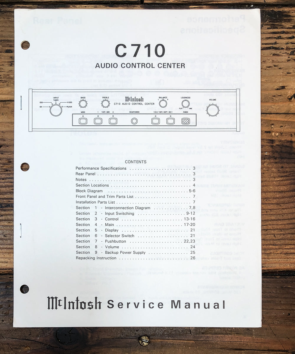 McIntosh C-710 Preamp / Preamplifier Service Manual *Original*