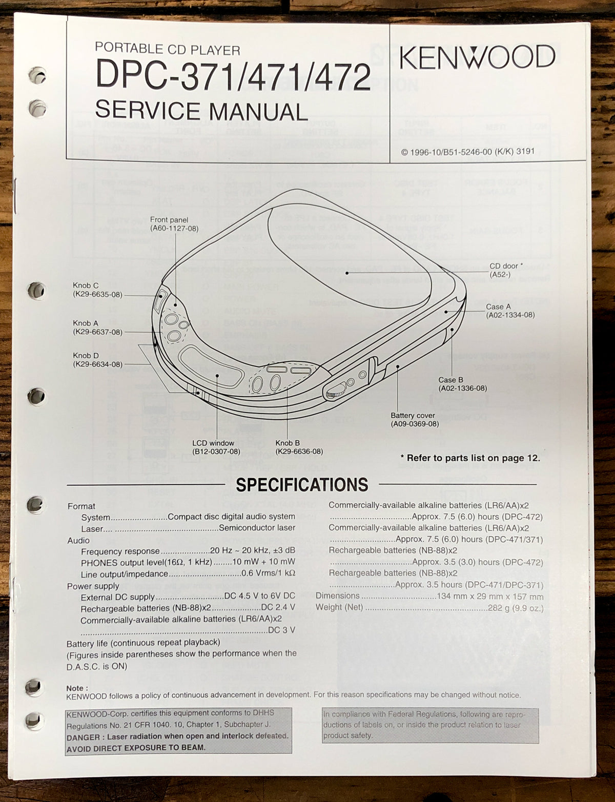 Kenwood DPC-371 DPC-471 DPC-472 CD Player Service Manual *Original*