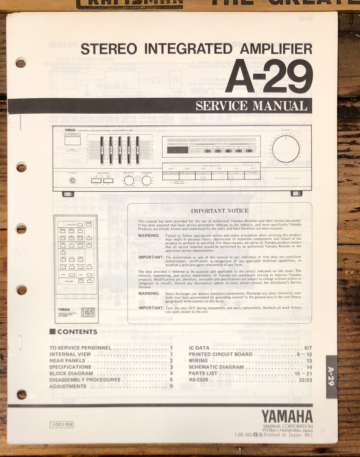 Yamaha A-29 Amplifier Service Manual *Original*