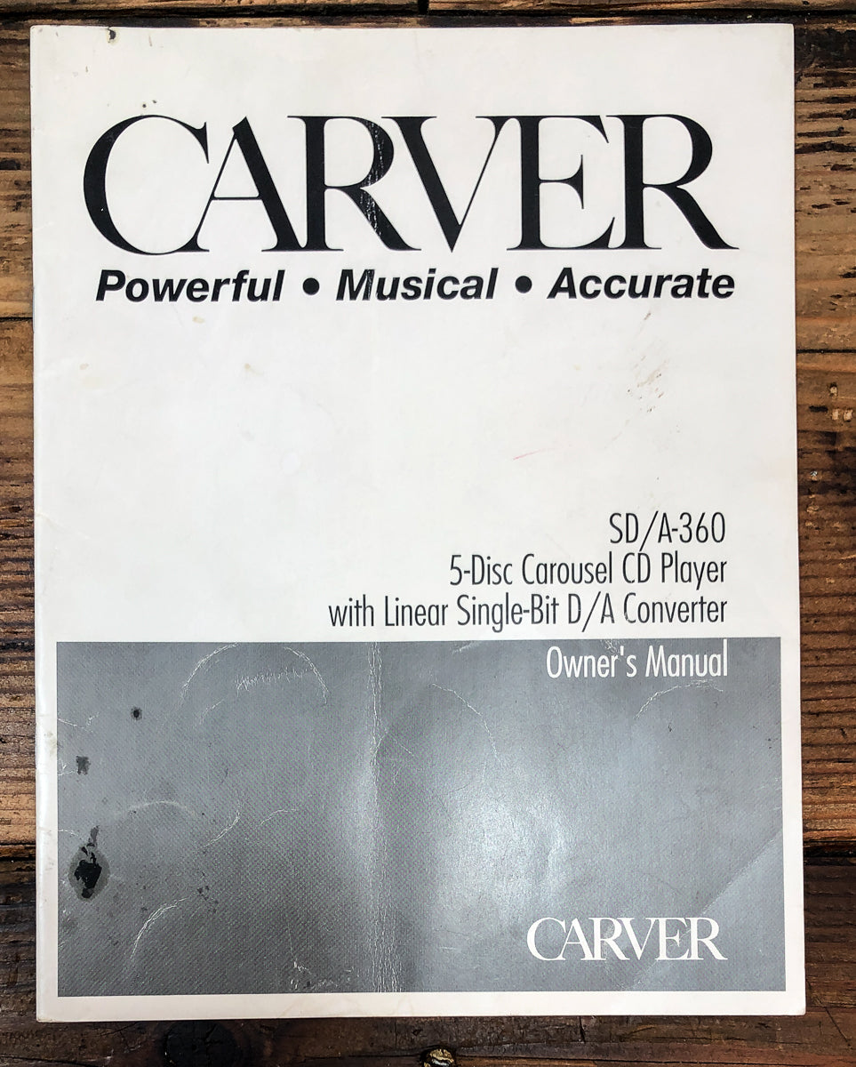 Carver SD/A-360 CD Player Owners / User Manual *Original*
