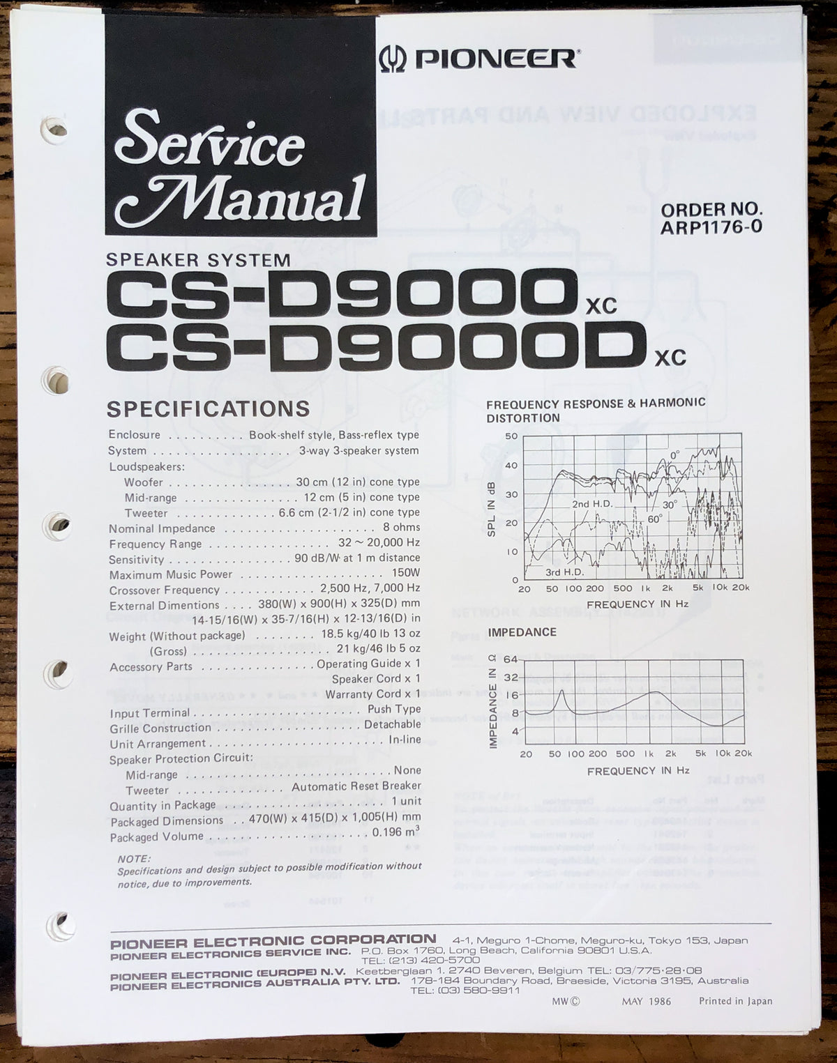 Pioneer CS-D9000 CS-D9000D Speaker Service Manual *Original*