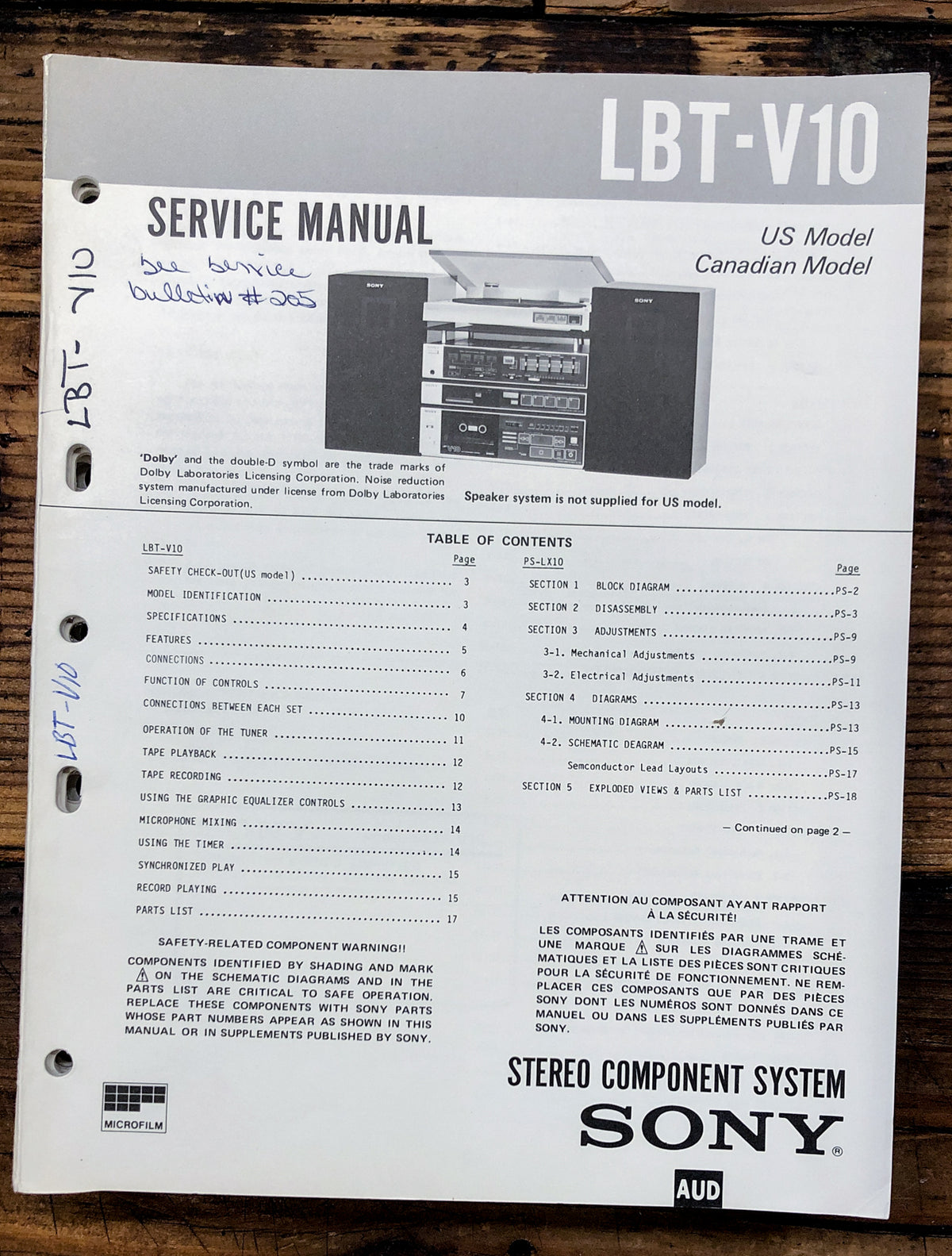 Sony LBT-V10 Stereo Service Manual *Original*